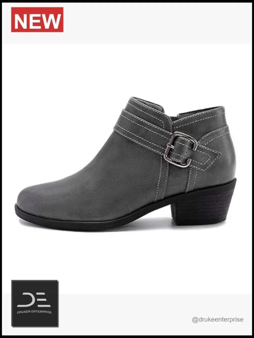 Women's Chunky Low Heel Ankle Boots Pointed Toe Side Zipper PU Leather Booties